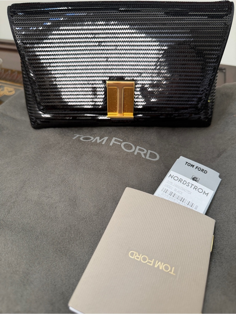 NWT Tom Ford Mini Nobile Sequin Clutch Bag Black Gold